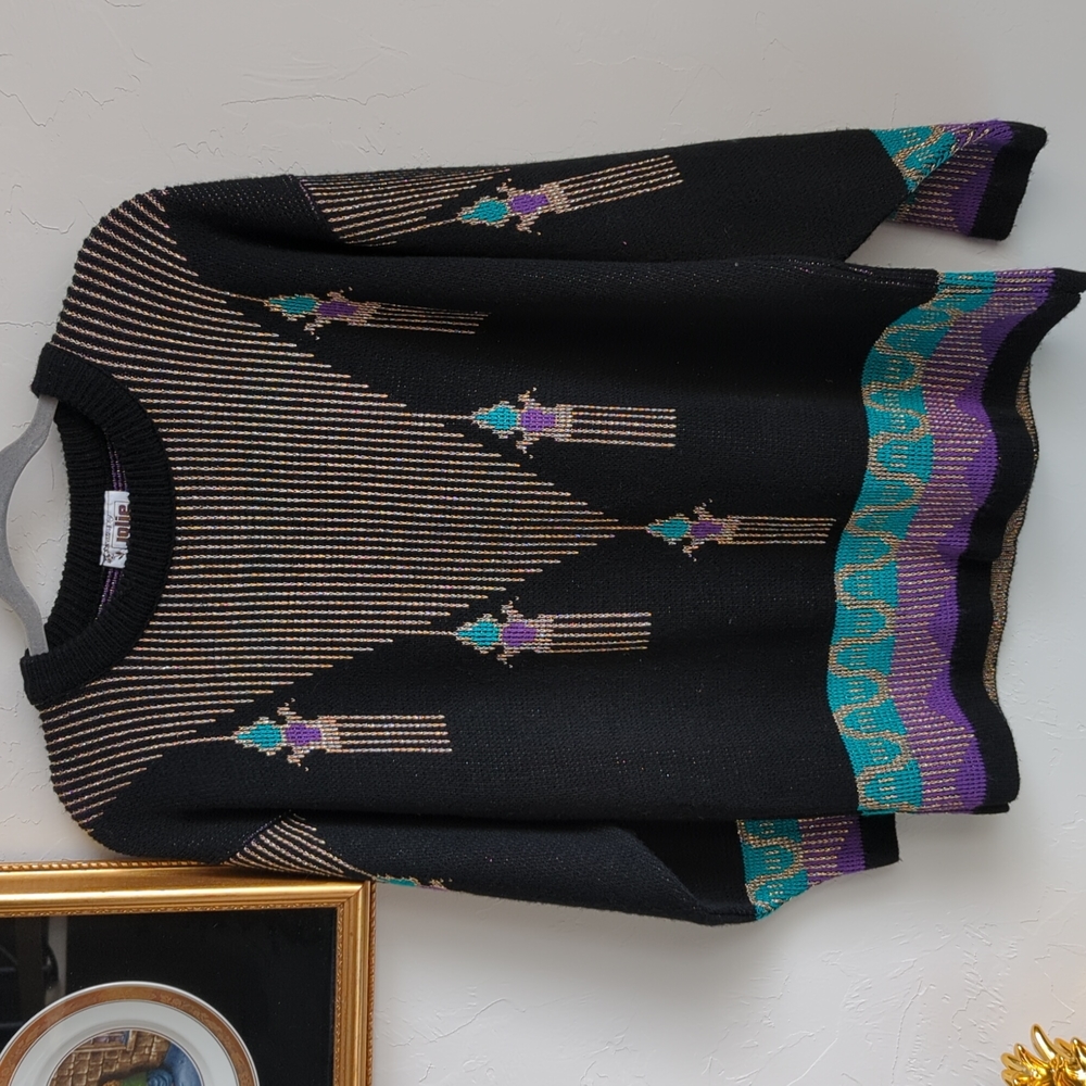 Vintage Jolie 90's Sweater Multi Geometric Southwestern Knit USA Made Size 2